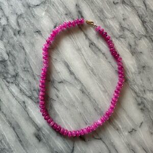 NEW Fuchsia Pink Dyed Jade Hand StrungKnotted Silk Beaded Necklace Gold Fill 18”